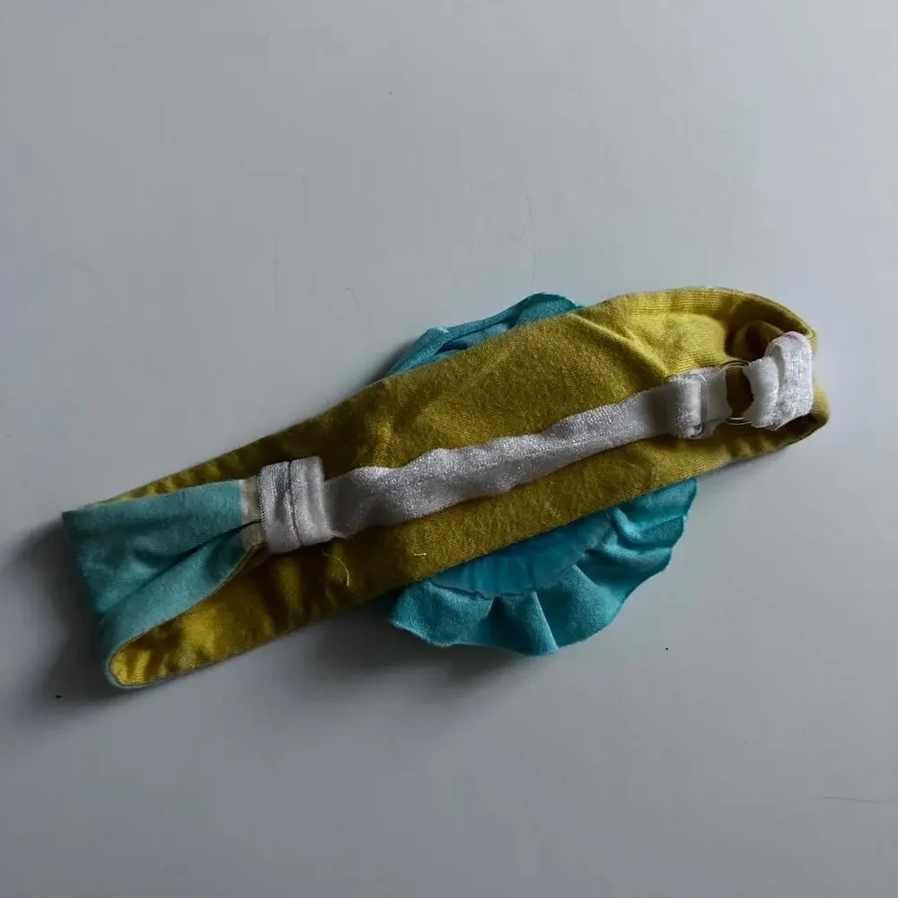 Girls Yellow and Teal Striped Flower Headwrap